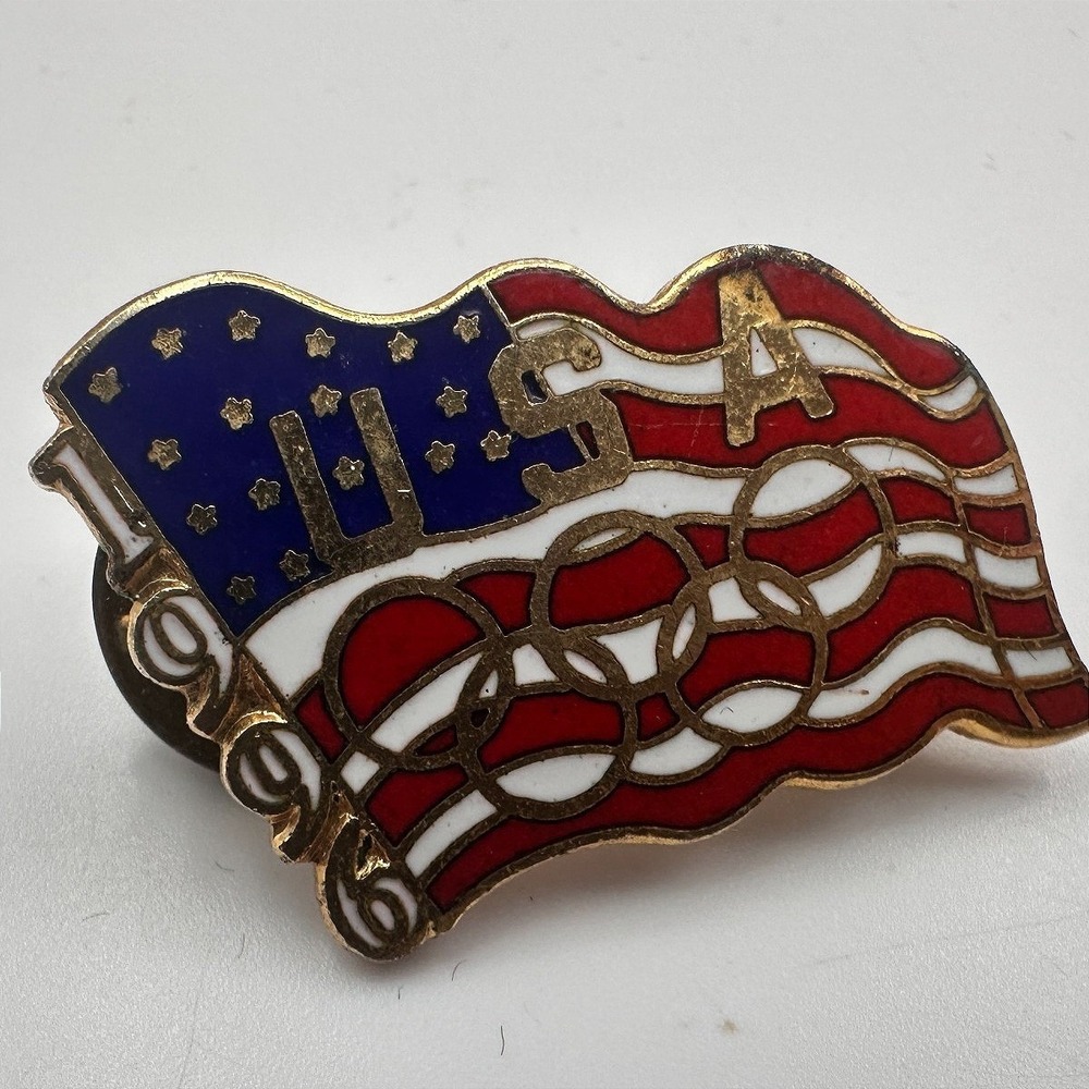 Vintage 90s Ho Ho NYC Enamel Atlanta Olympics USA‎ Flag Pin Gold Tone Jewelry